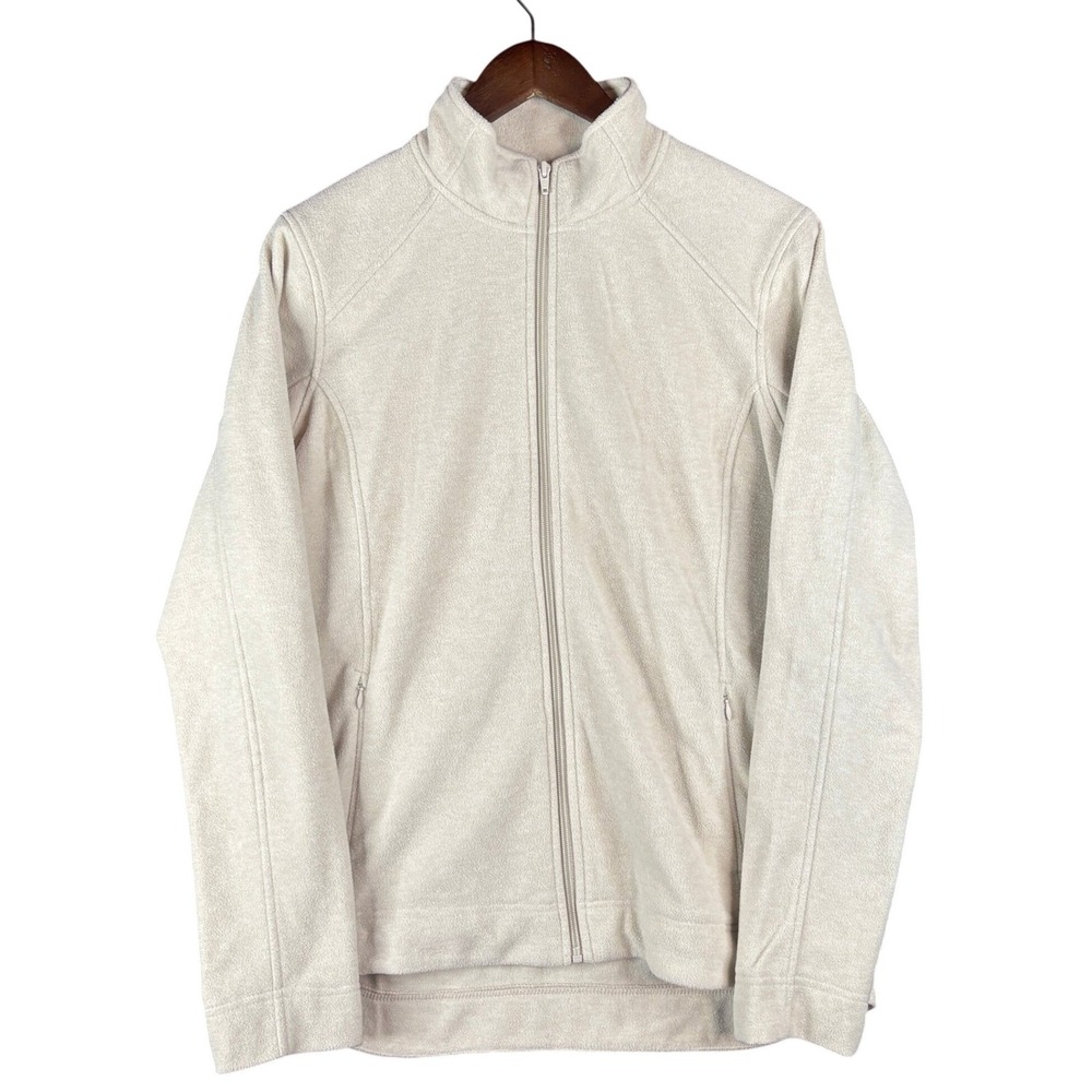 Duluth Trading Co Womens Beige Fleece Full Zip Jacket Mock Neck Size L Casual